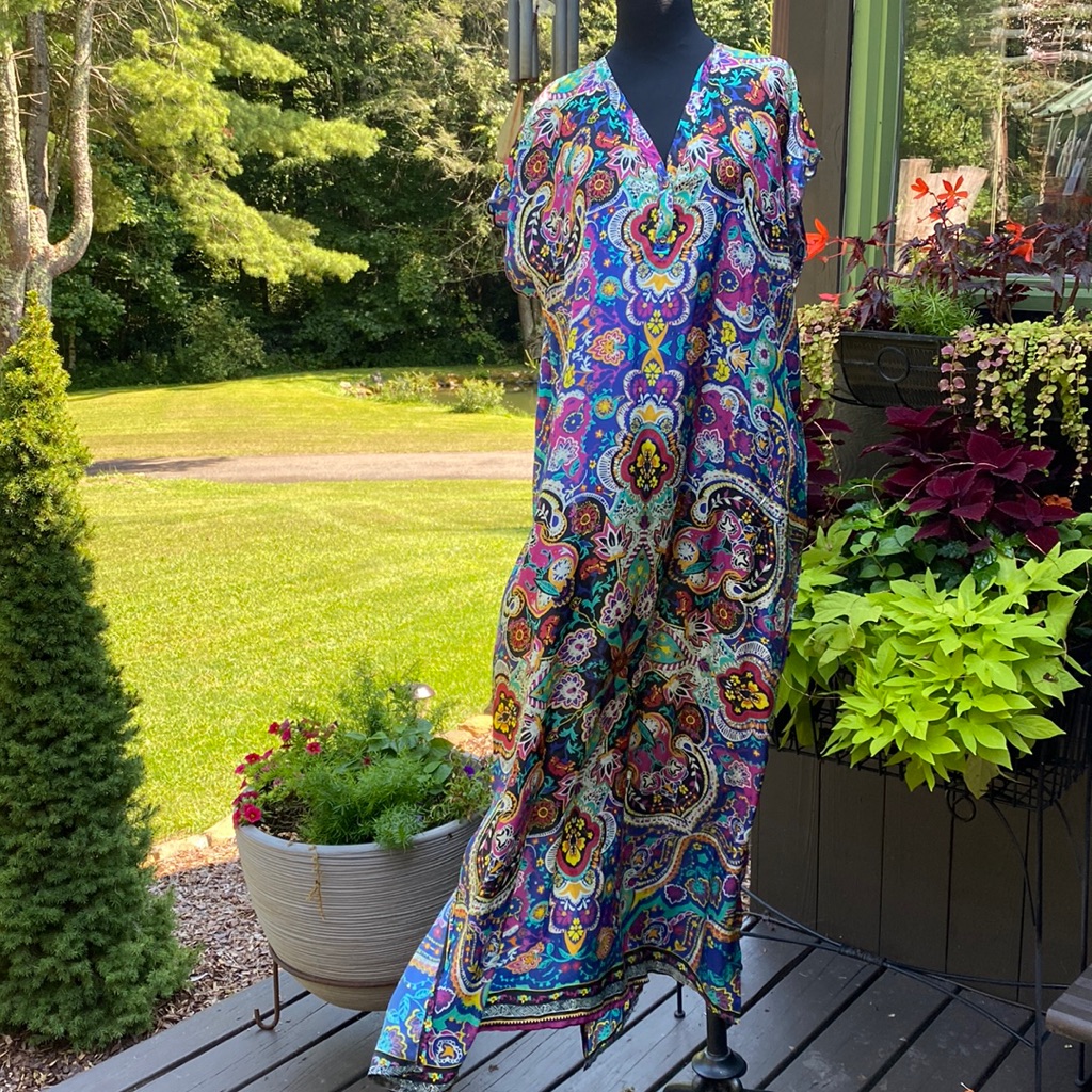 Johnny Was Silk Multicolor Paisley Maxi Kaftan